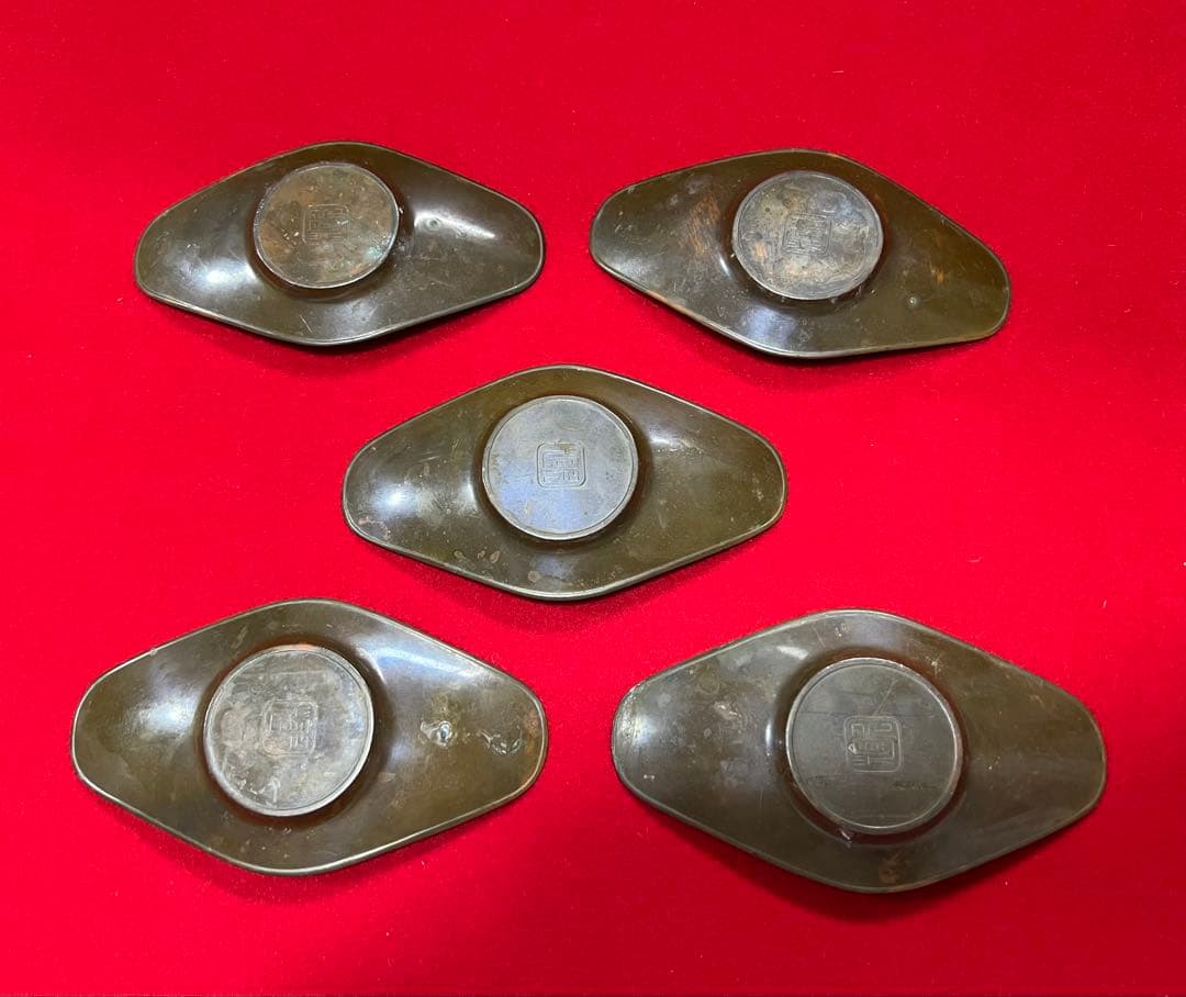 古美術 茶道具 錫製扁舟式 龍鳳紋樣 托子五枚 壱輝作　コレクション
