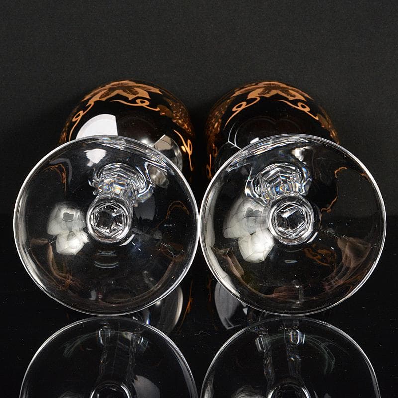 ボヘミアガラス　金彩　レッド　葡萄文　ワイングラス　ペア　M　R6069