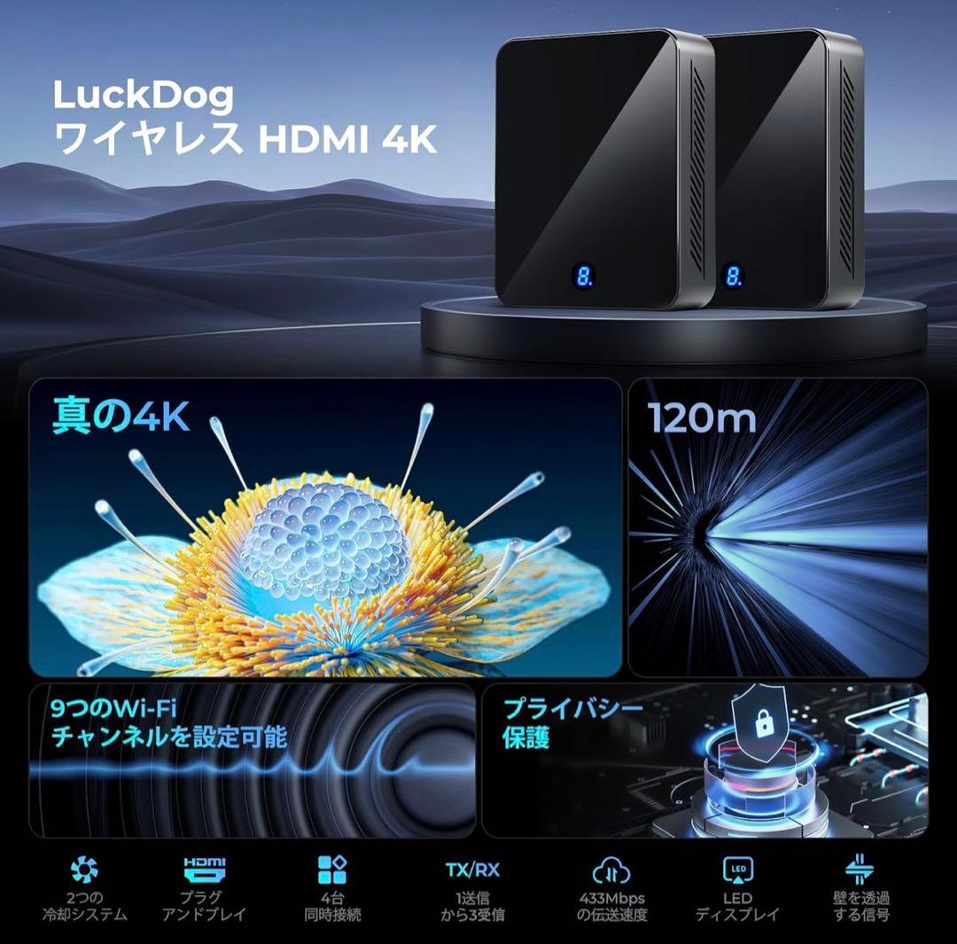 4K ワイヤレスHDMI送信機と受信機 hdmi 無線@30Hz、LuckDog