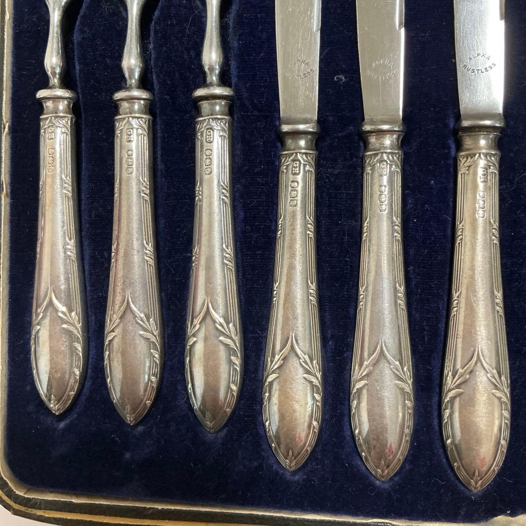 純銀持ち手の英国カトラリー12点　スターリングシルバー