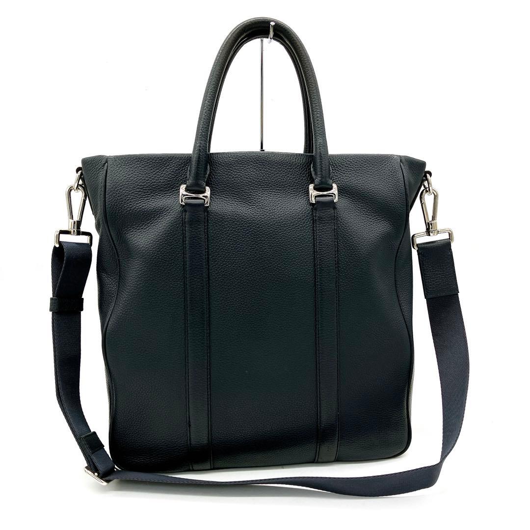 【BALLY】ビジネスバッグ　レザー　ネイビー　シルバー金具　A4 ロゴ刻印