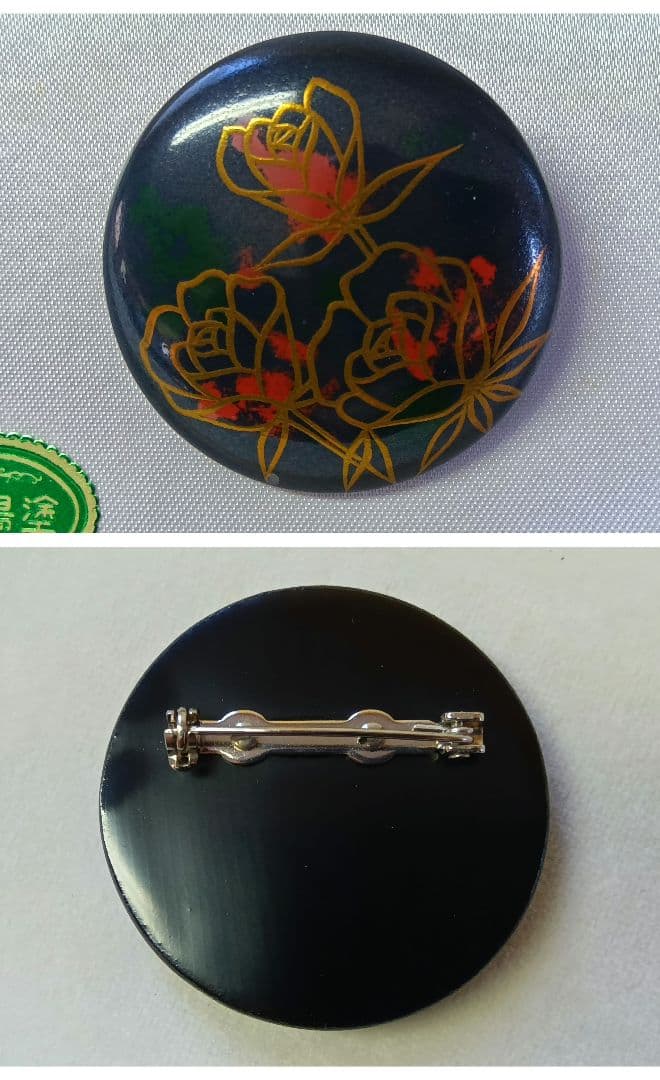 輪島塗　ブローチ　4点セット　漆塗り　蝶　ぼかしバラ　螺鈿　伝統工芸　金蒔絵