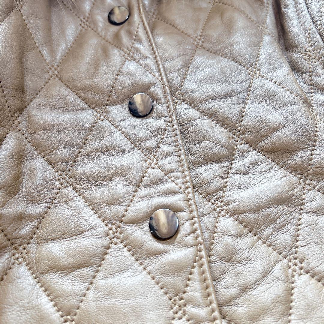 【極美品】レリアン　フォックスファー付きキルティングレザージャケット　9／M