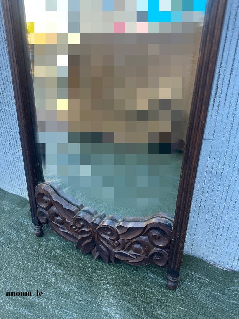 6002【壁掛けミラー】木製　鏡　姿見　hari　mirror　ヴィンテージ◎