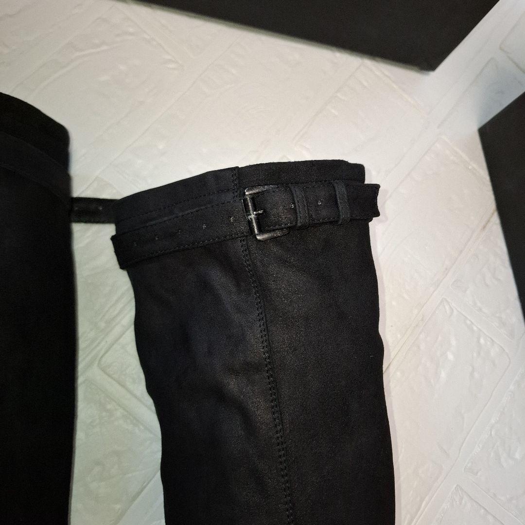 アンドゥムールメステール 黒36.5 スエード ニーハイブーツ バックル付き