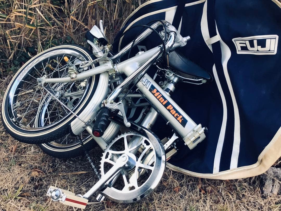 昭和レトロ 当時物 FUJI 折りたたみ自転車 ミニパック 専用輪行バッグ付き