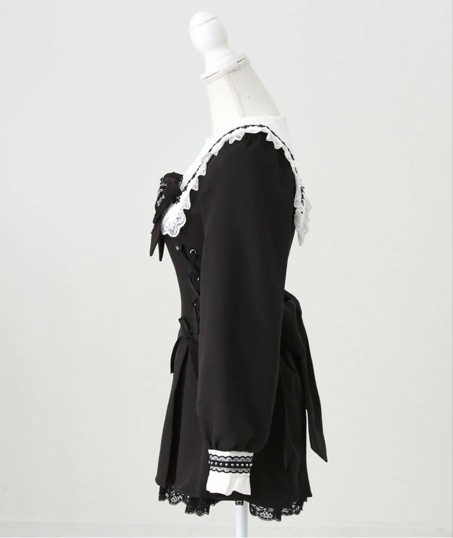 十字架クロススタッズチェーンレースアップフリルセーラーワンピース