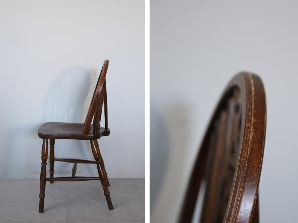 英国アンティーク木製ホイールバックチェア/ダイニングイス/椅子(92-37-1)