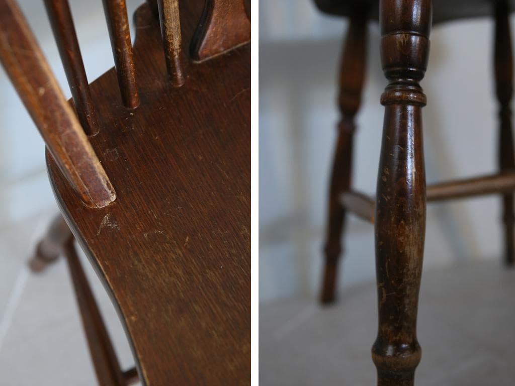 英国アンティーク木製ホイールバックチェア/ダイニングイス/椅子(92-37-1)