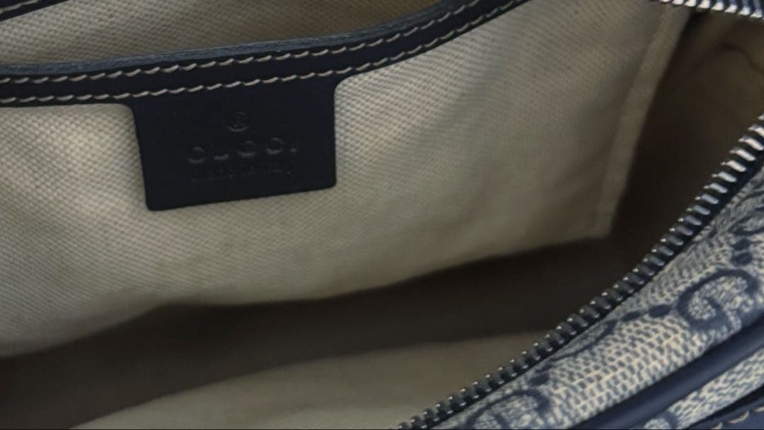 Gucci GGスプリーム ショルダー バッグPVC ベージュ ネイビー