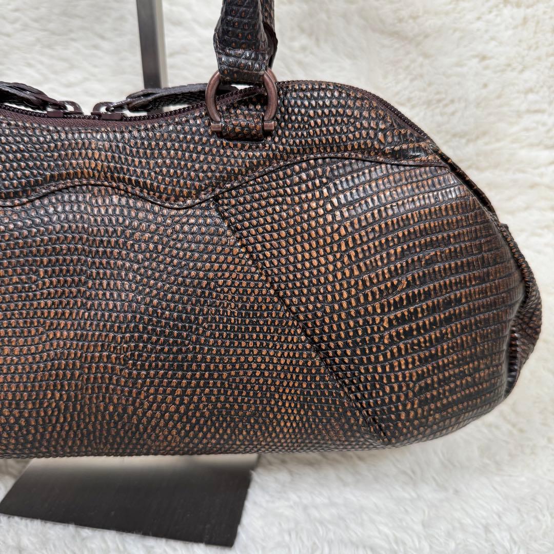 【美品】JRAタグ付 リザード 本革 ハンドバッグ ブラウン 茶 ヴィンテージ
