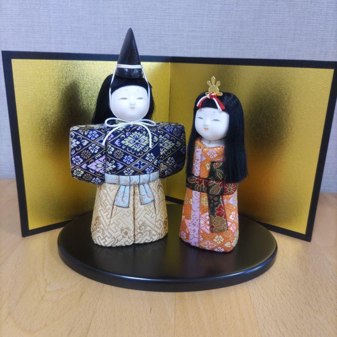 雛人形　立ち雛飾り　木目込人形　台＆屏風付き！