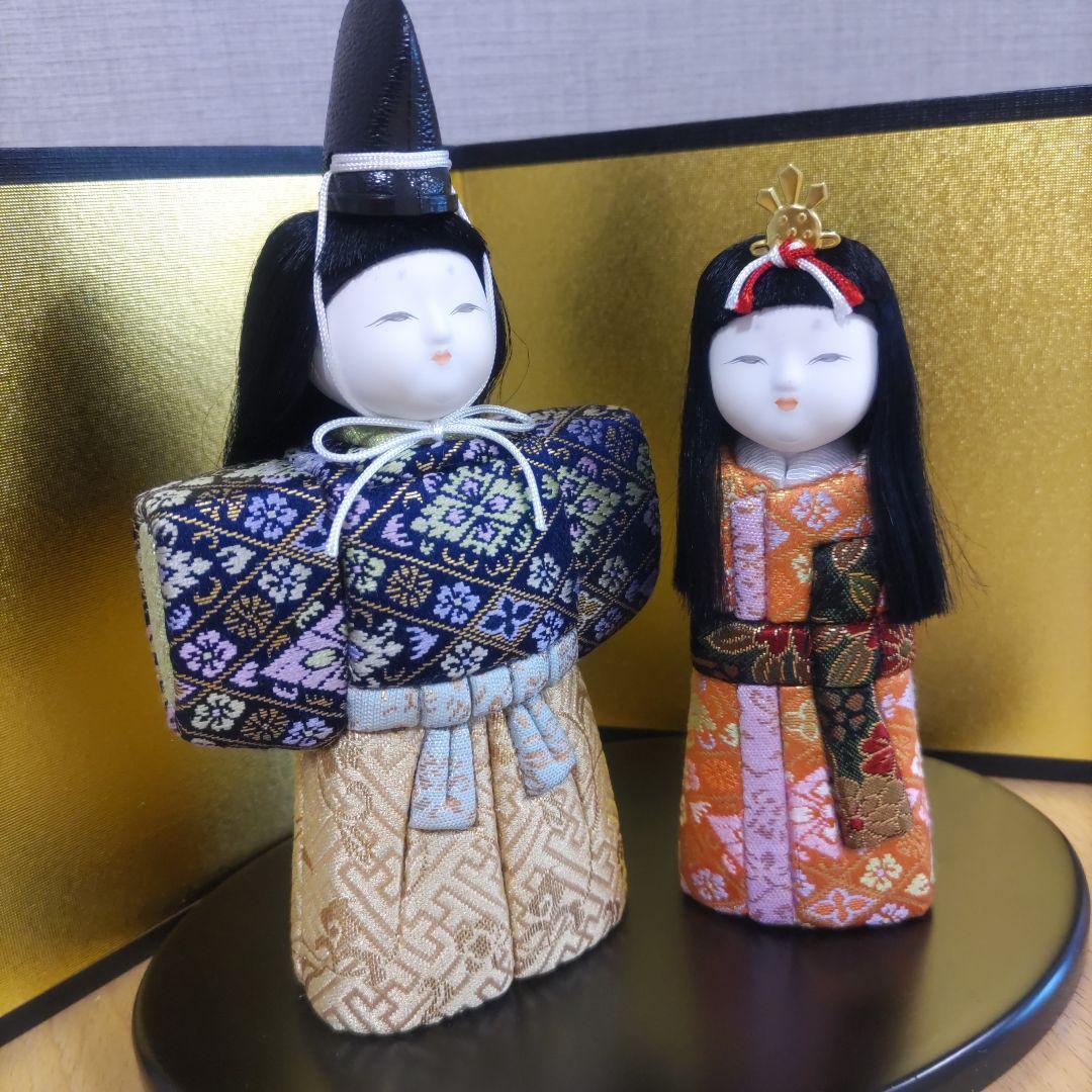 雛人形　立ち雛飾り　木目込人形　台＆屏風付き！