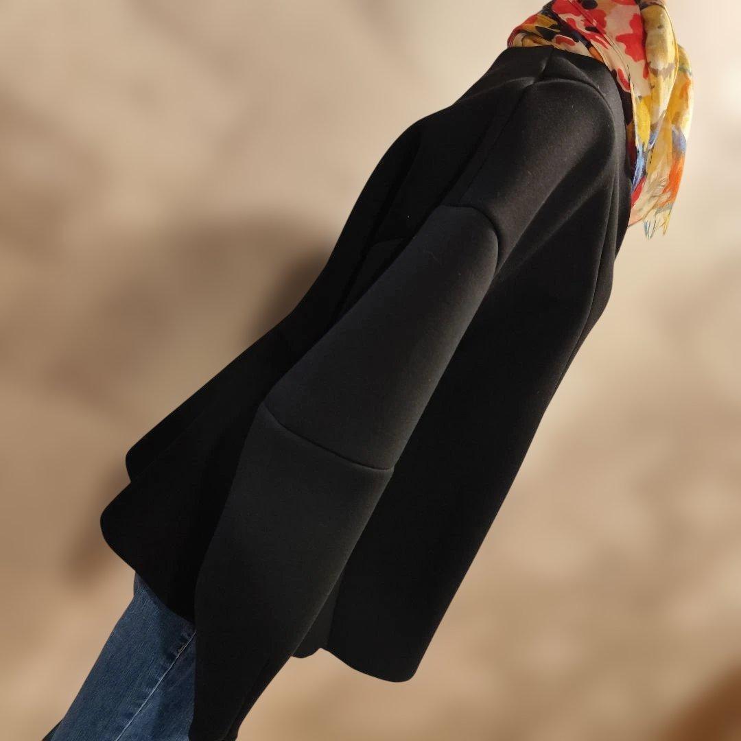 アダムエロペ ミックスボタンペプラムカーディガン ブラック 厚手