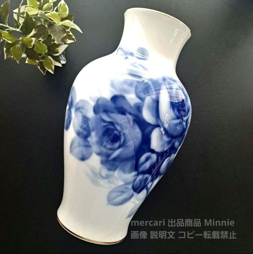 大倉陶園★『ブルーローズ』36cm 花生★フラワーベース★未使用に近い