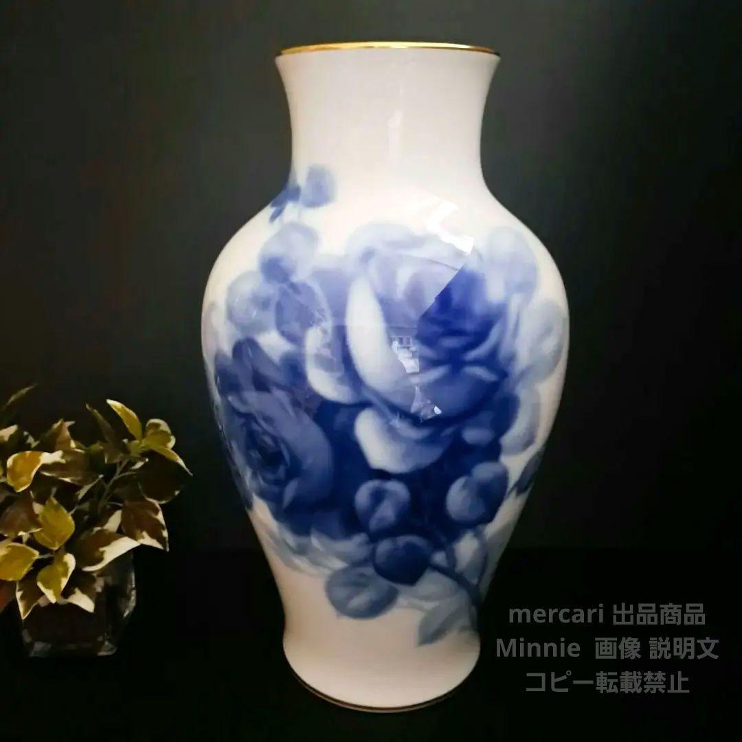 大倉陶園★『ブルーローズ』36cm 花生★フラワーベース★未使用に近い