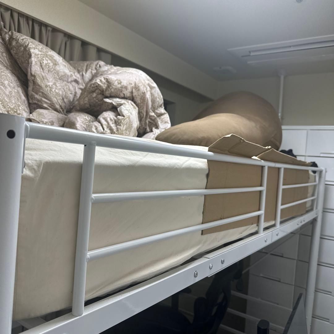 ロフトベッド 階段付き パイプベッド セミダブル　ハイタイプ スチール