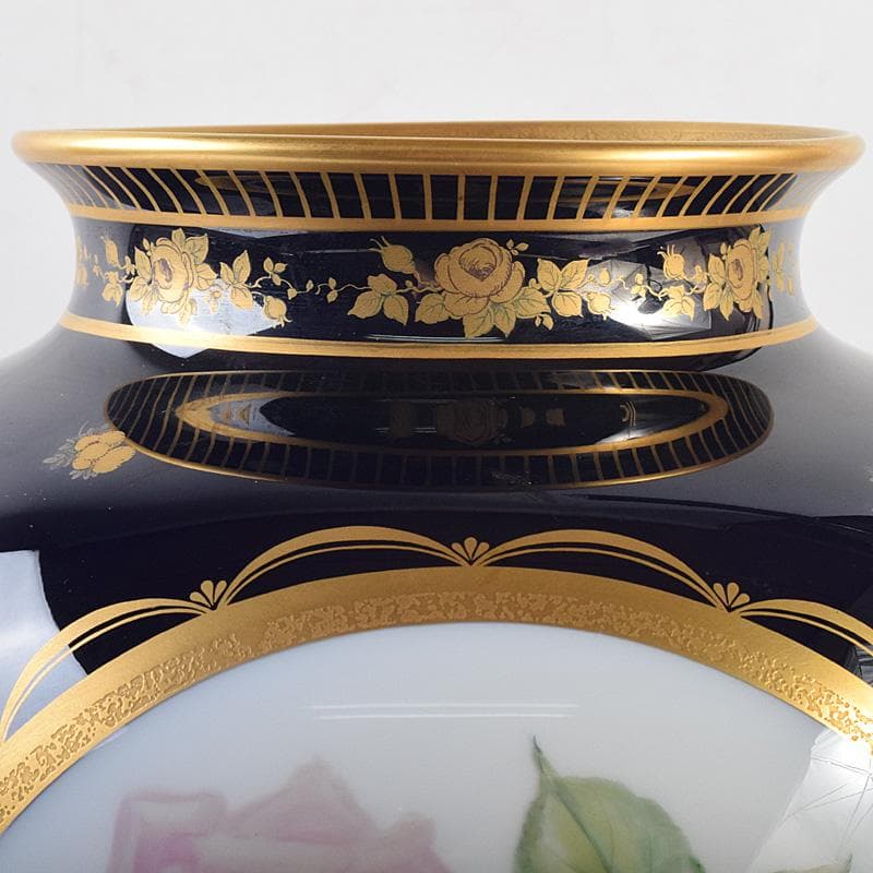 大倉陶園　OKURA　ART　CHINA　瑠璃色絵金彩　花鳥文瓶　JR8801B