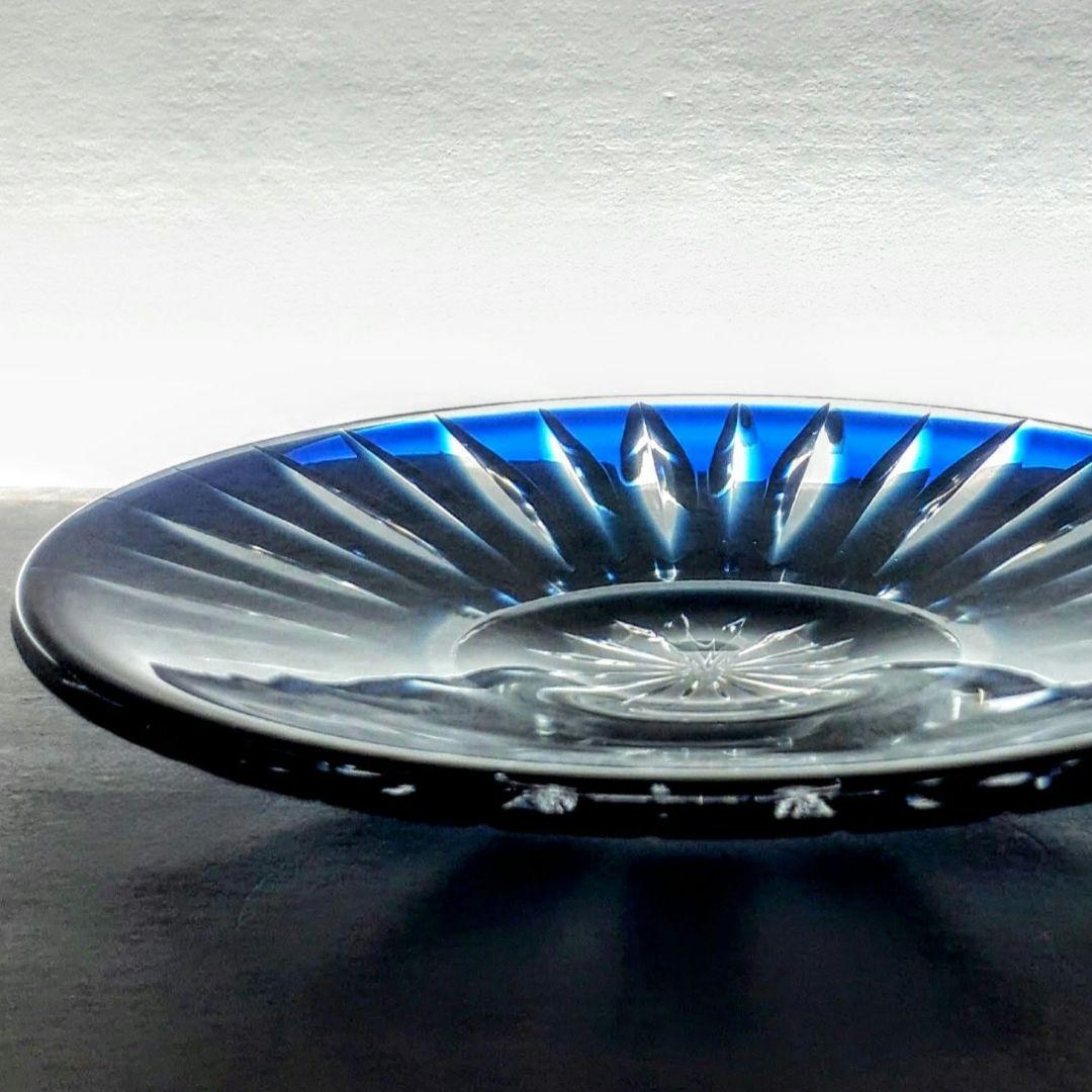 薩摩切子　藍色被せ皿・古式角皿 セット　【 薩摩びーどろ工芸 】