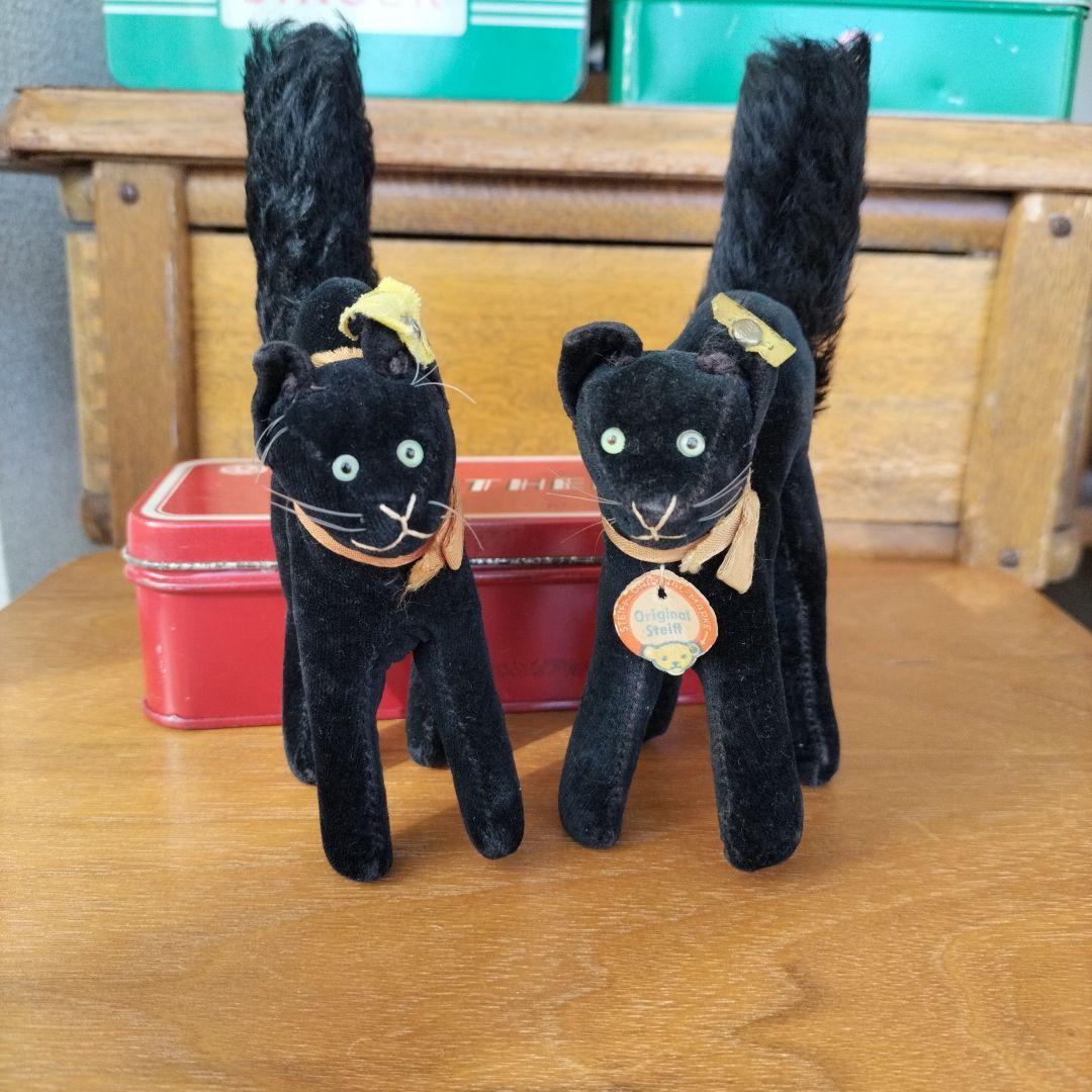 ビンテージ　シュタイフ　トム　キャット　黒猫　別珍製　高さ１０cm　②