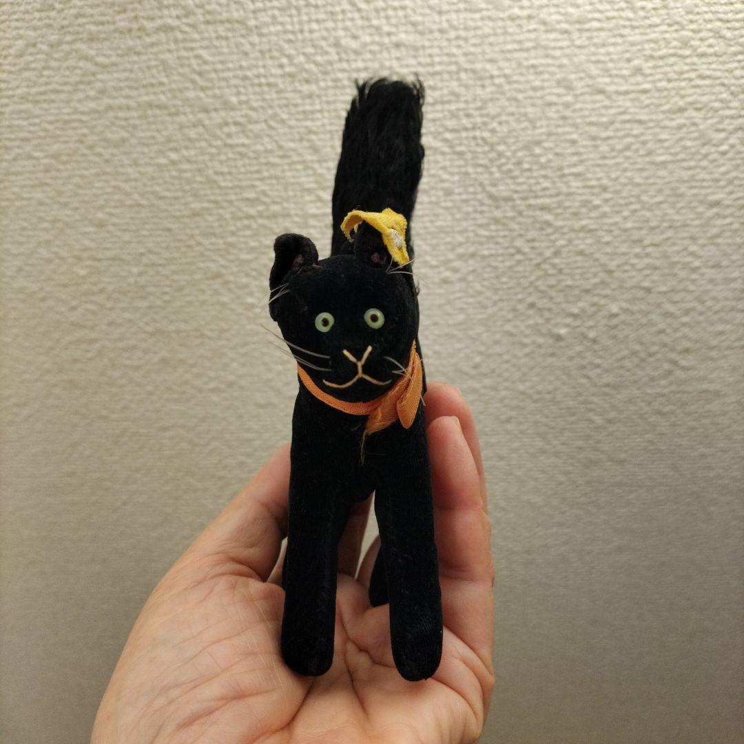 ビンテージ　シュタイフ　トム　キャット　黒猫　別珍製　高さ１０cm　②