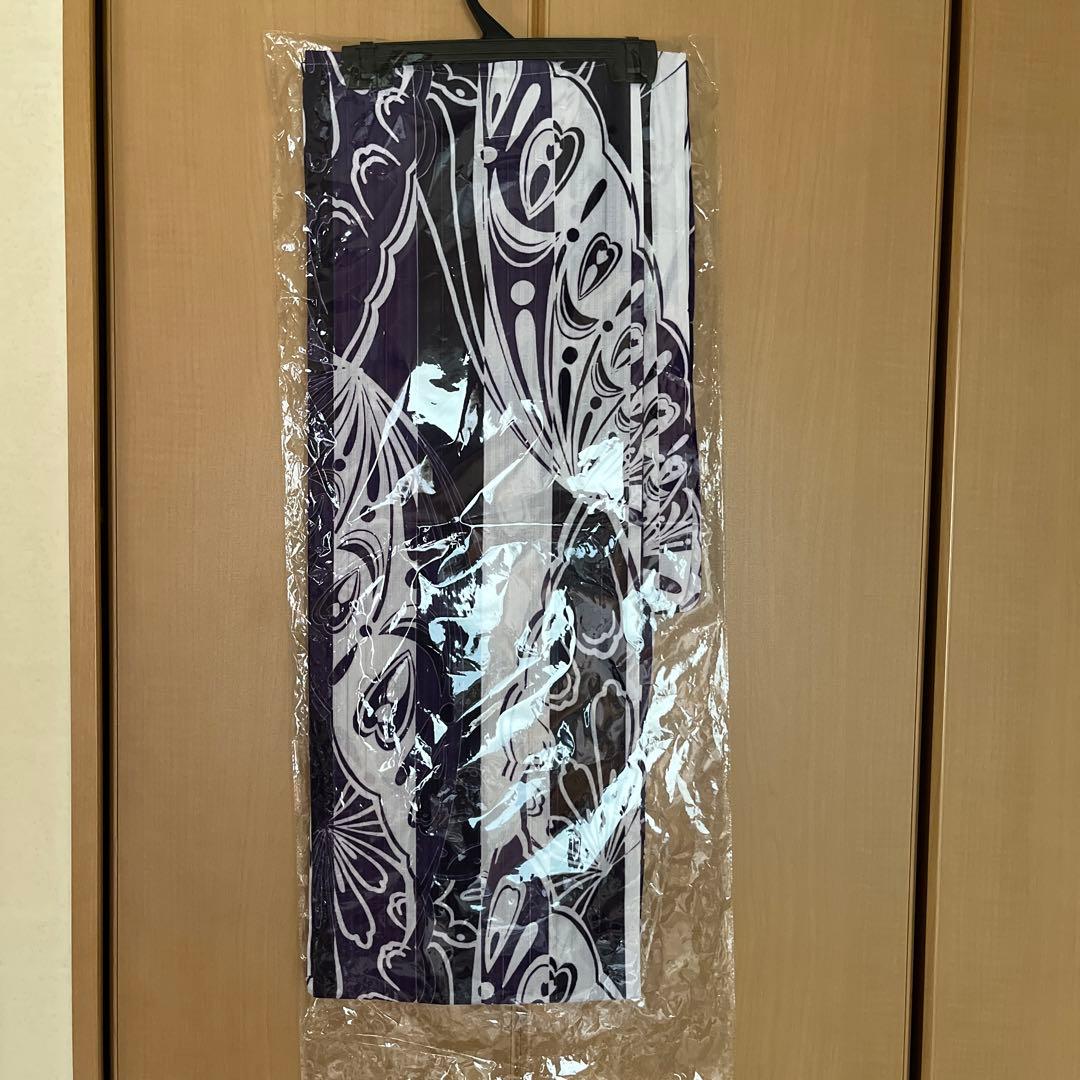 レディース　仕立て上がり　浴衣　白×紫　縦縞　地模様　蝶柄　スッキリ　ストライプ