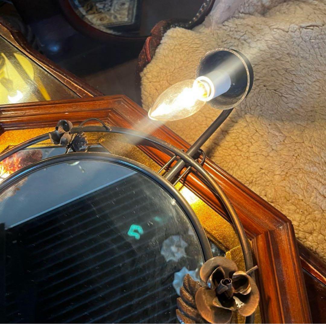 湯布院アンティーク ヨーロピアン ビンテージ ウォールミラー ローズ　照明付き