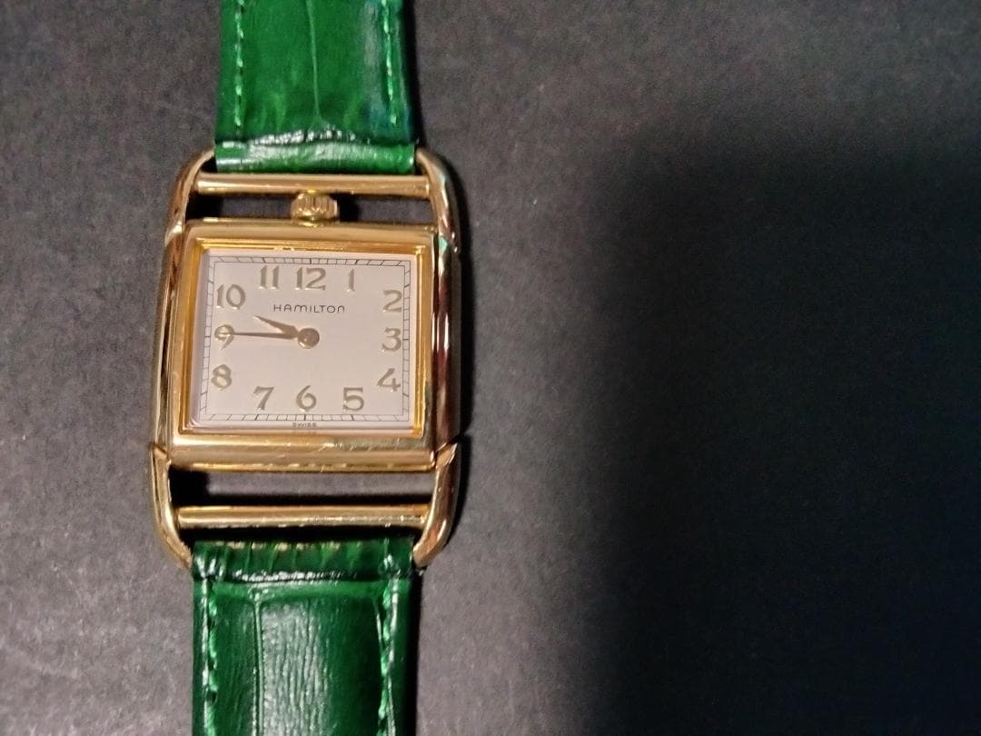 緑レザー スクエア型クォーツハミルトンドライバーズ