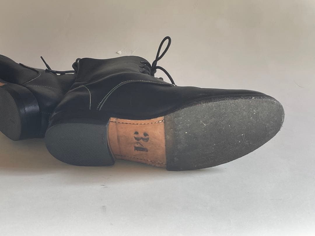 ブラックレースアップレザーブーツ　sunsea 6hole