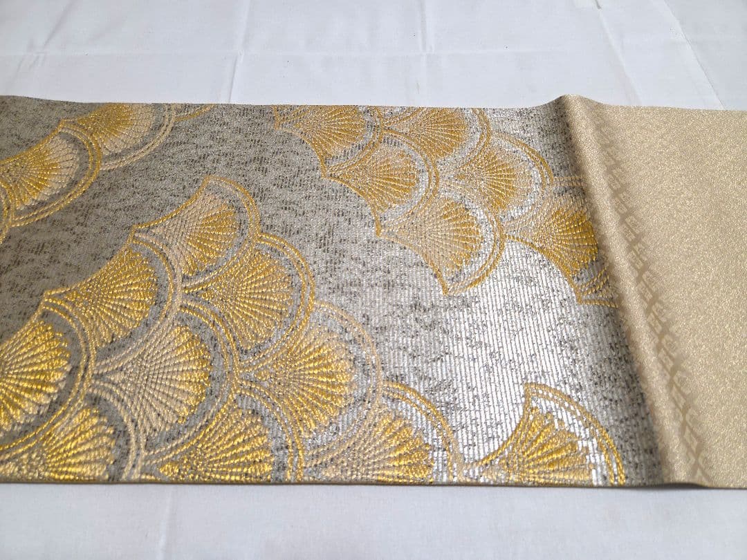 C 京の名工 染匠 越後屋通博 菊青海波 金銀糸 六通 正絹 フォーマルな袋帯