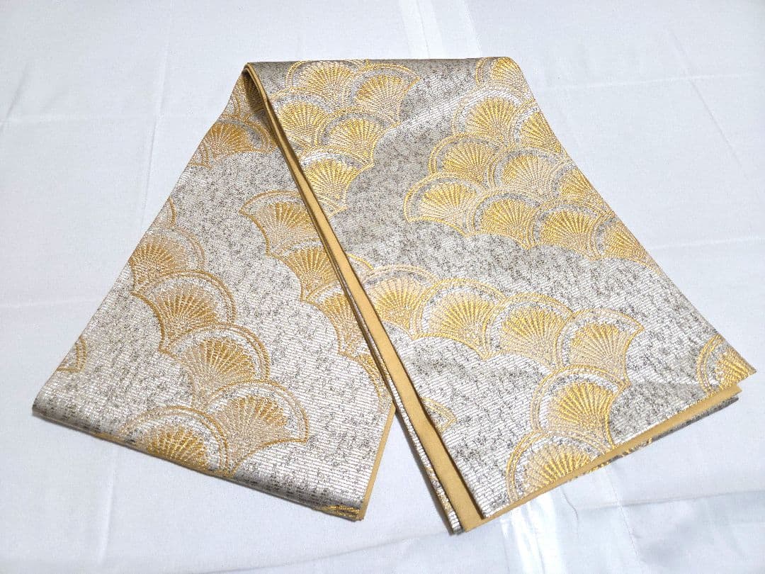 C 京の名工 染匠 越後屋通博 菊青海波 金銀糸 六通 正絹 フォーマルな袋帯