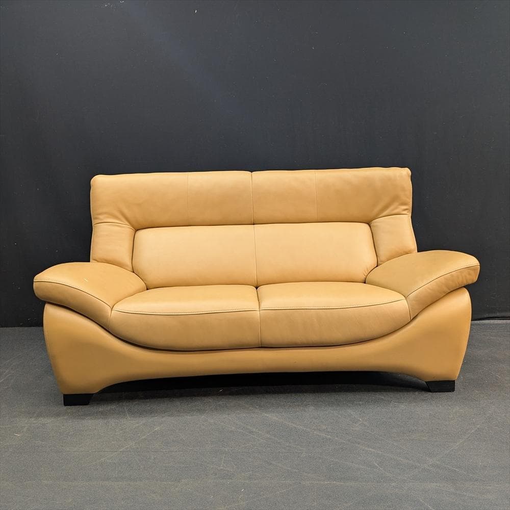 美品　カリモク　本革　ワイドラブソファ　ラブソファ　2人掛け　2P　2.5人掛け