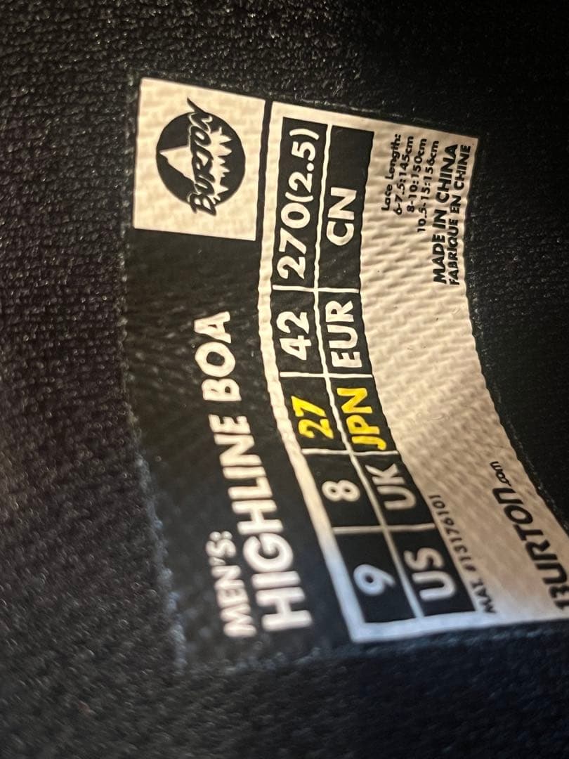 極美品 バートン HIGHLINE BOA 27cm 2回使用
