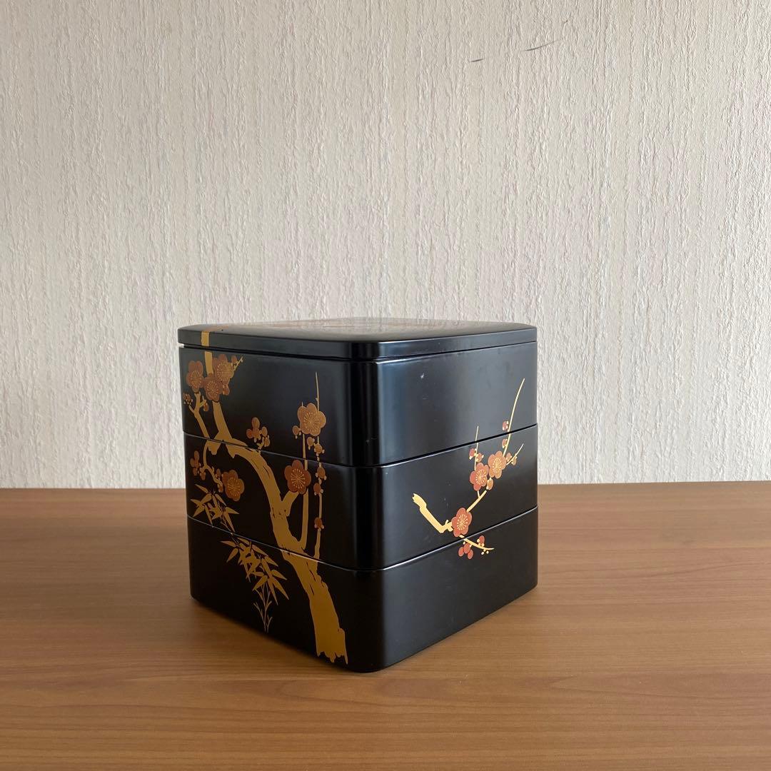 漆 三段重 黒 梅台松竹梅