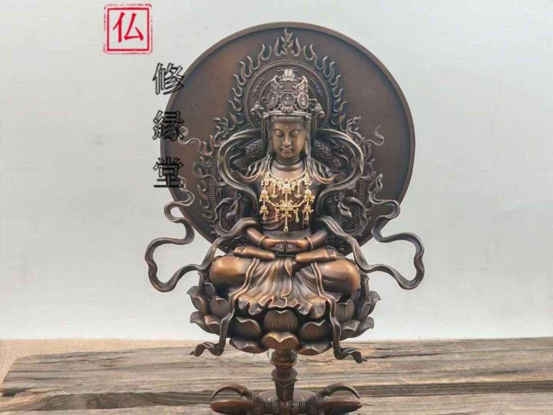 【修縁堂】 密教法具古美術品 阿弥陀仏 青銅着色 真言宗 法器