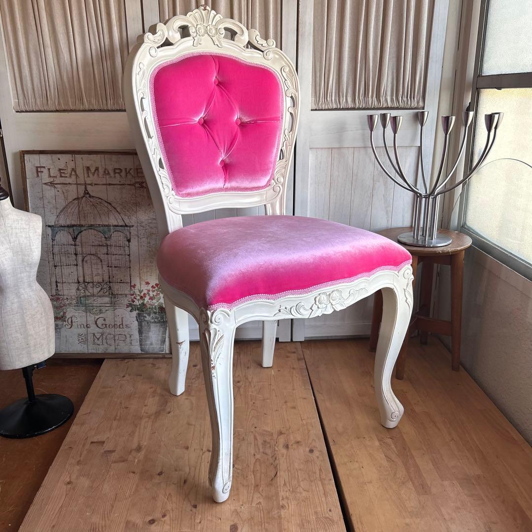 ロココ調　椅子　プリンセス　姫　ダイニングチェアB　ピンク　アンティーク
