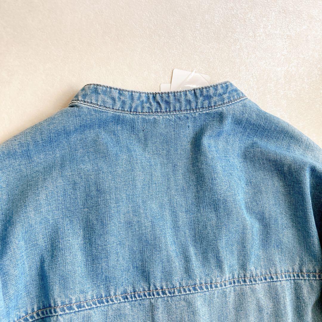 【未使用】レアック コクーン デニムスキッパーシャツ バンドカラー 薄青