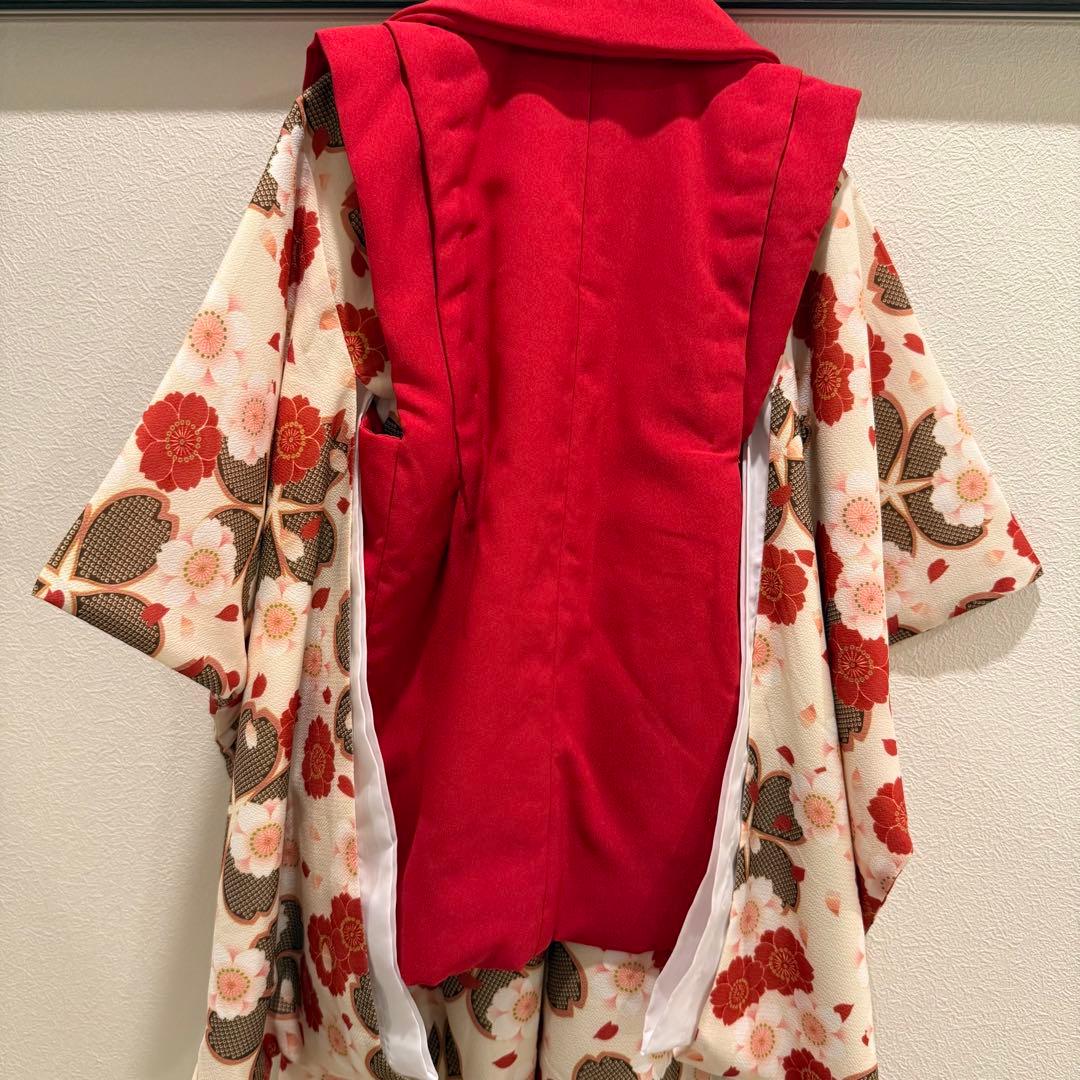 値下げ★赤と白の花柄 被布着 スリッポン 髪飾りセット 七五三 女の子 三歳