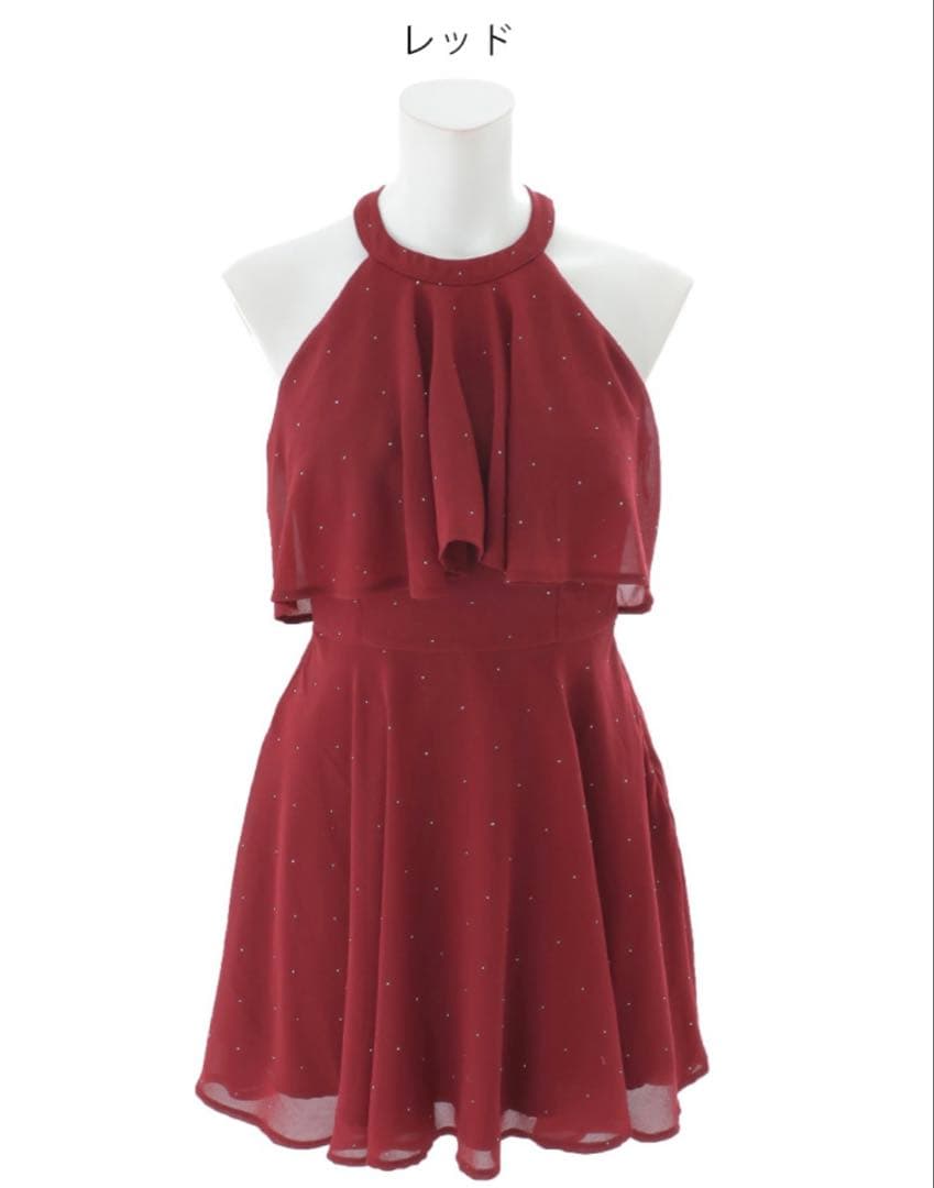 ジュエルズ　ホルターネックバックビジューフレアミニドレス