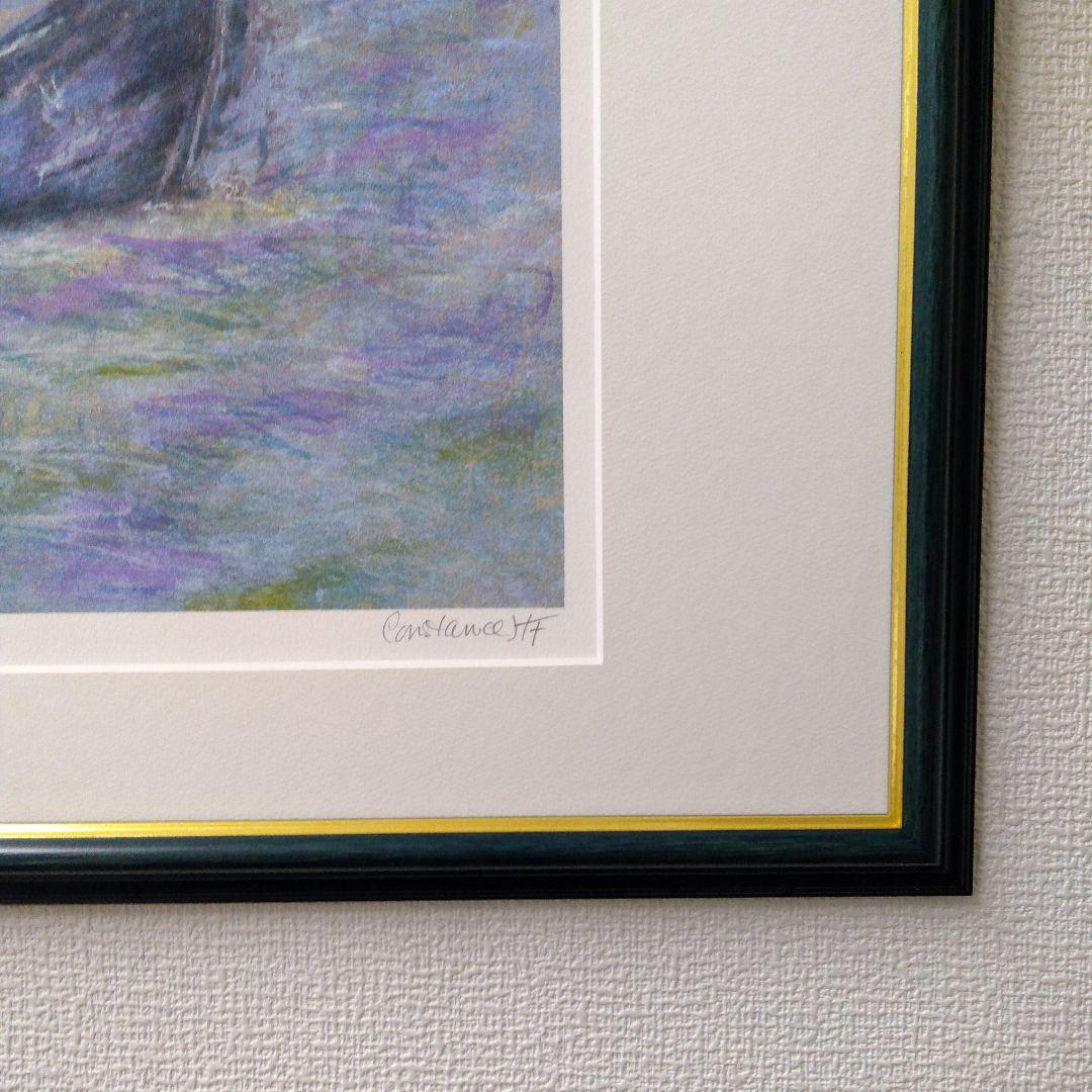 版画　横　特寸法　ヨット　海　額装仕上げ品