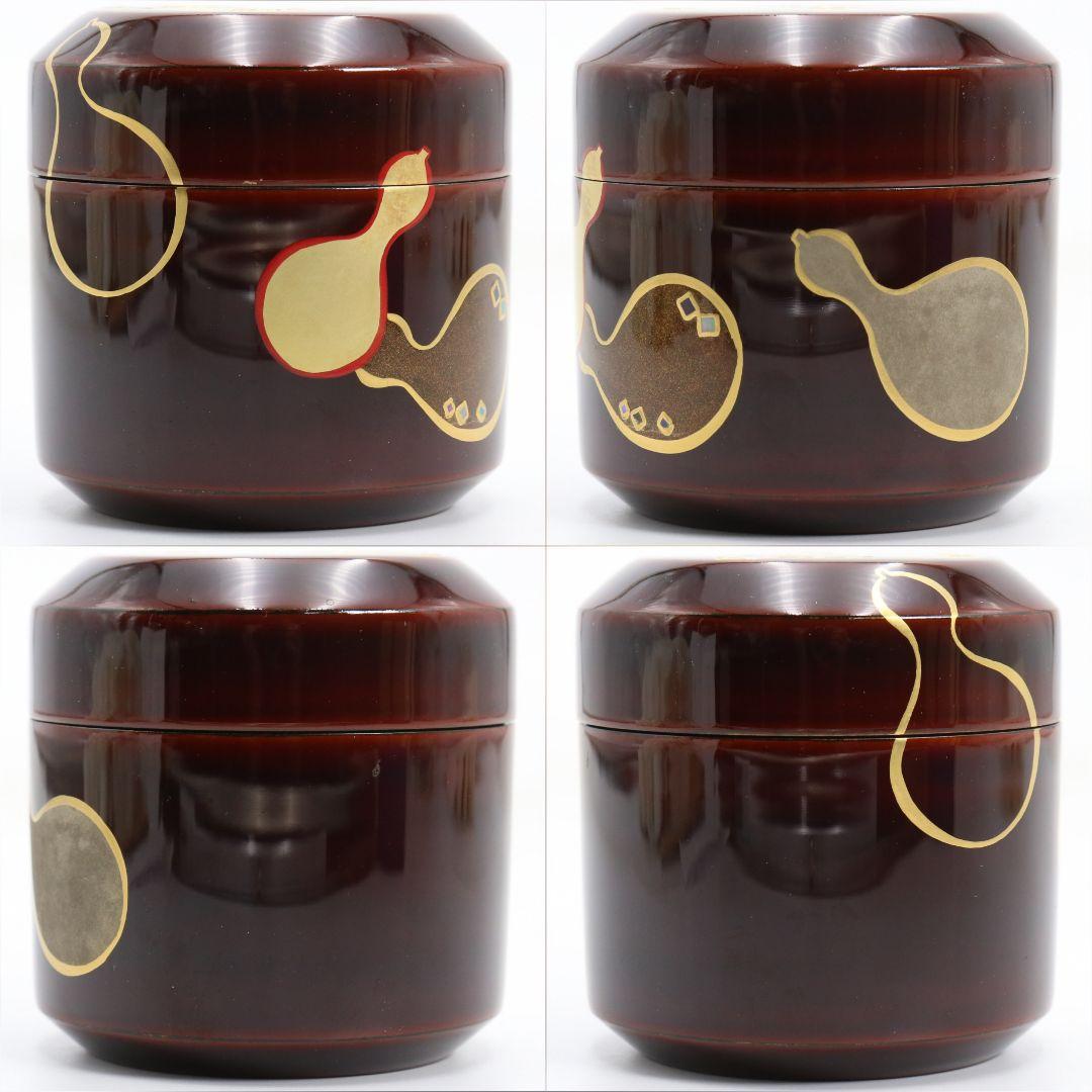 中村香鳳作 六瓢蒔絵 溜塗 雪吹棗 薄茶器 茶道具 共箱　V940　N8