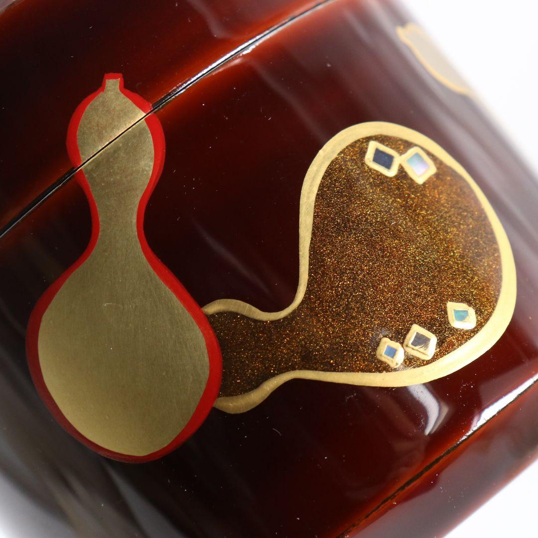 中村香鳳作 六瓢蒔絵 溜塗 雪吹棗 薄茶器 茶道具 共箱　V940　N8