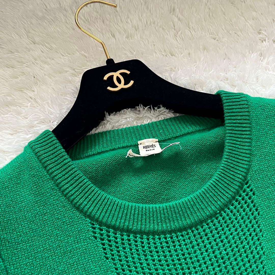 ✨️極美品✨️ HERMES カシミア100 ワンピース ニット　グリーン