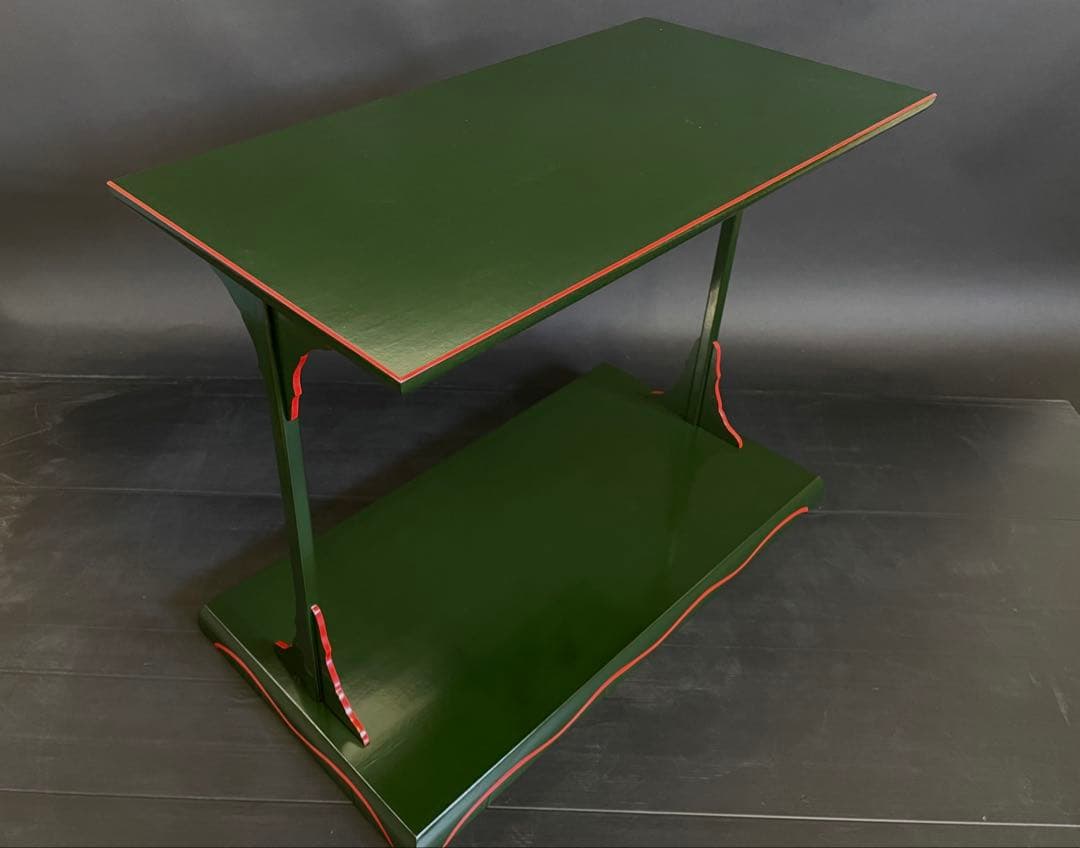 【美品】「母」 兼中斎(堀内宗完)花押 勝利作 青漆爪紅 及台子 茶道具 13F