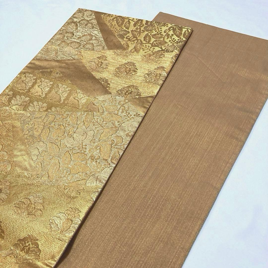 マリリン　袋帯【洛風林】工芸帯地 正絹 色紙花兎文 全通柄 金糸 金色