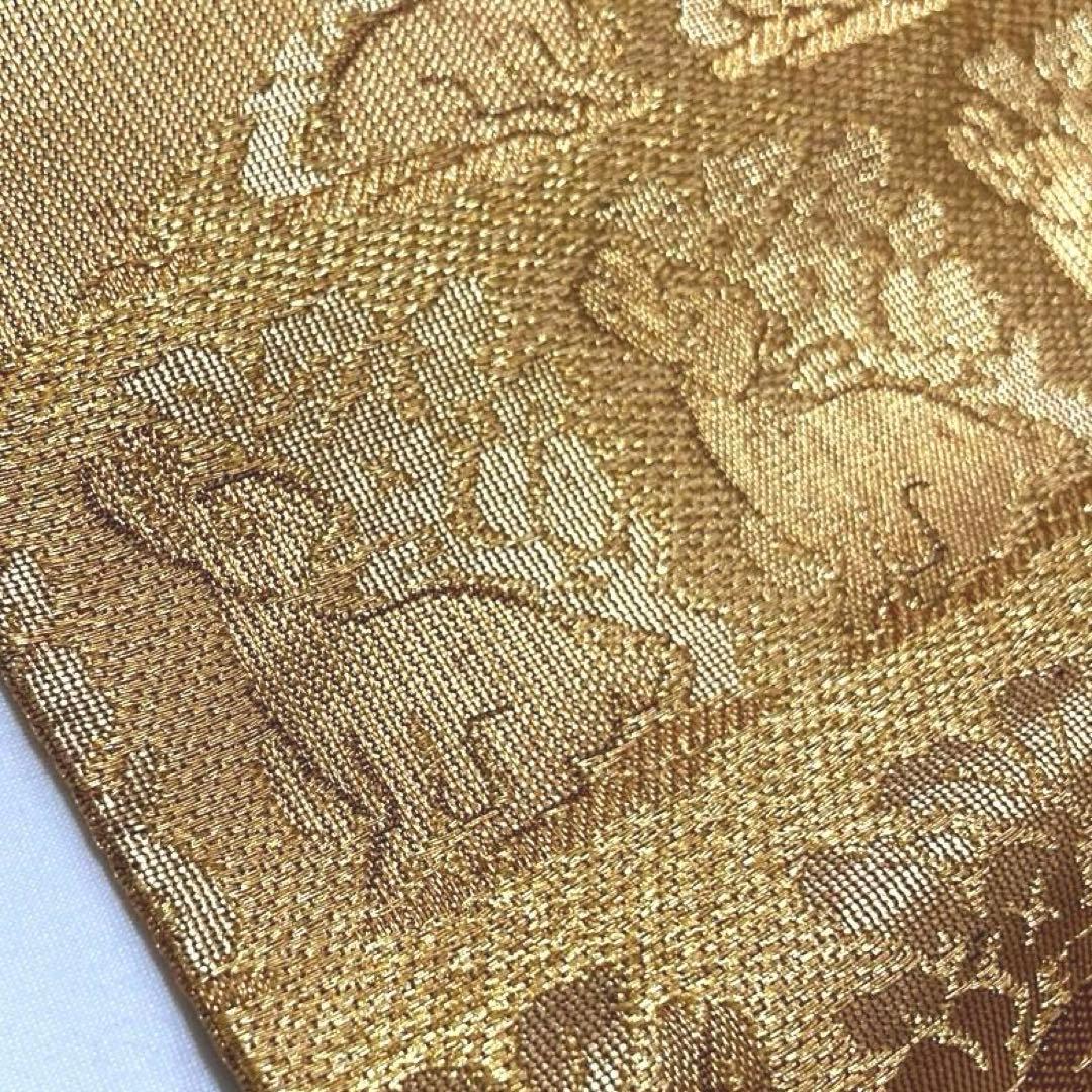 マリリン　袋帯【洛風林】工芸帯地 正絹 色紙花兎文 全通柄 金糸 金色