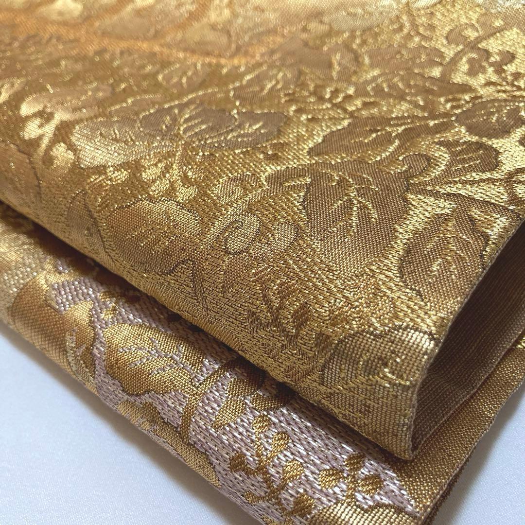 マリリン　袋帯【洛風林】工芸帯地 正絹 色紙花兎文 全通柄 金糸 金色