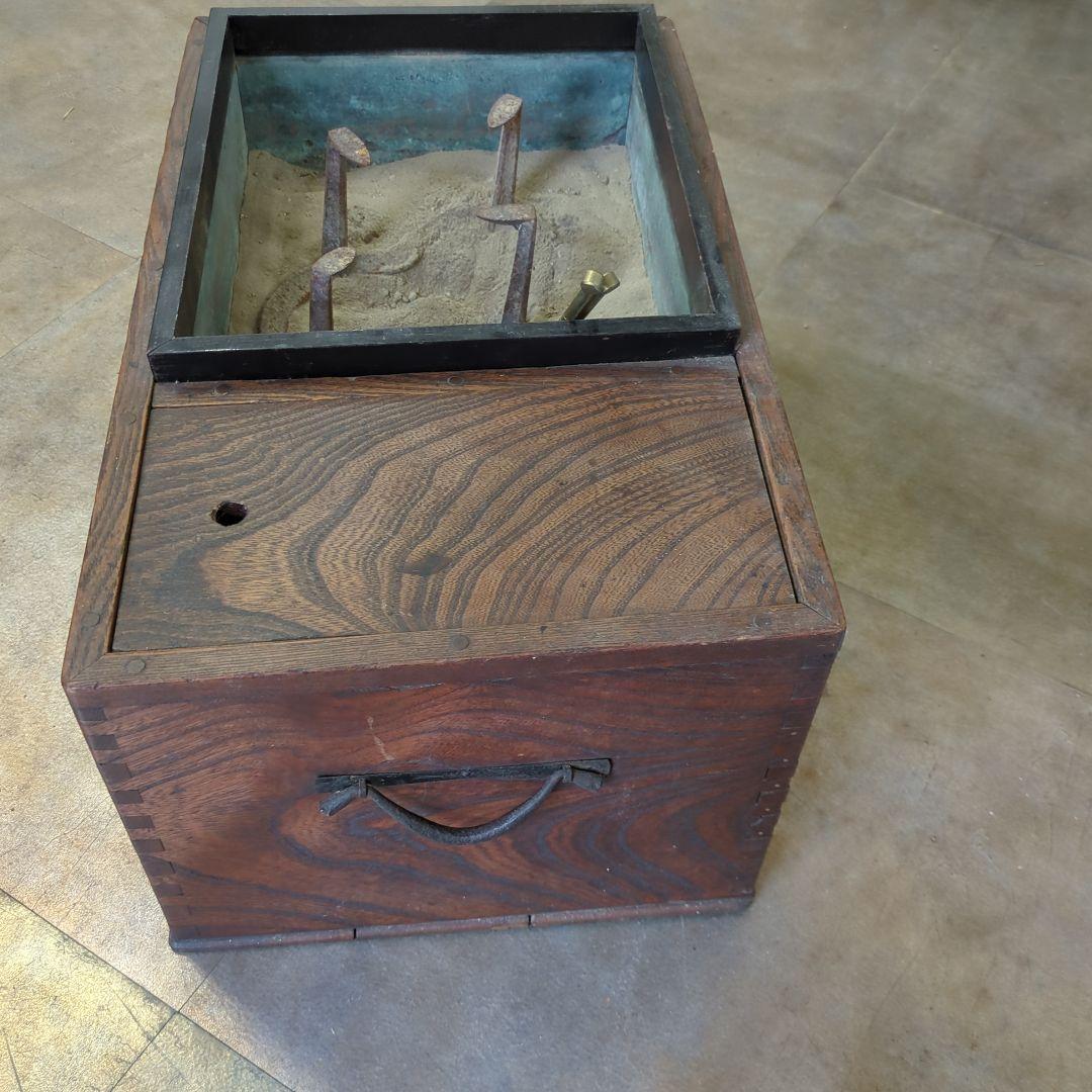 骨董 長火鉢 瓢箪五徳、火箸、灰付き 引き出し 関東火鉢 小振り