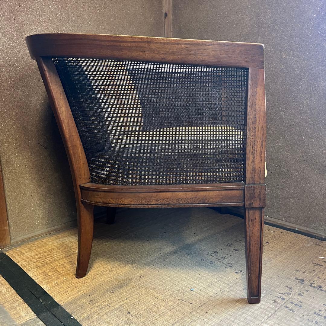 昭和レトロ 籐張り ラウンジチェア 1人掛け　ゴールド系　イエロー系 ラタン