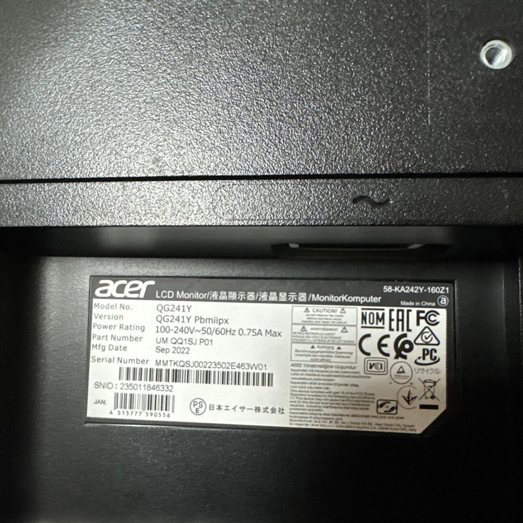美品　Acer QG241Y Pbmiipx 23.8 ゲーミングモニター